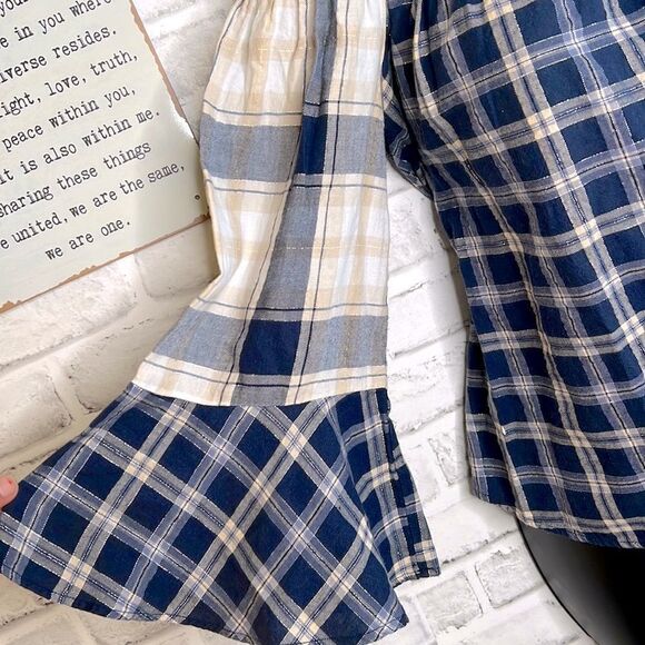 LOFT Off The Shoulder Plaid Flare Sleeves Shirt Top Blouse Boho Hippie Small - Picture 3 of 8